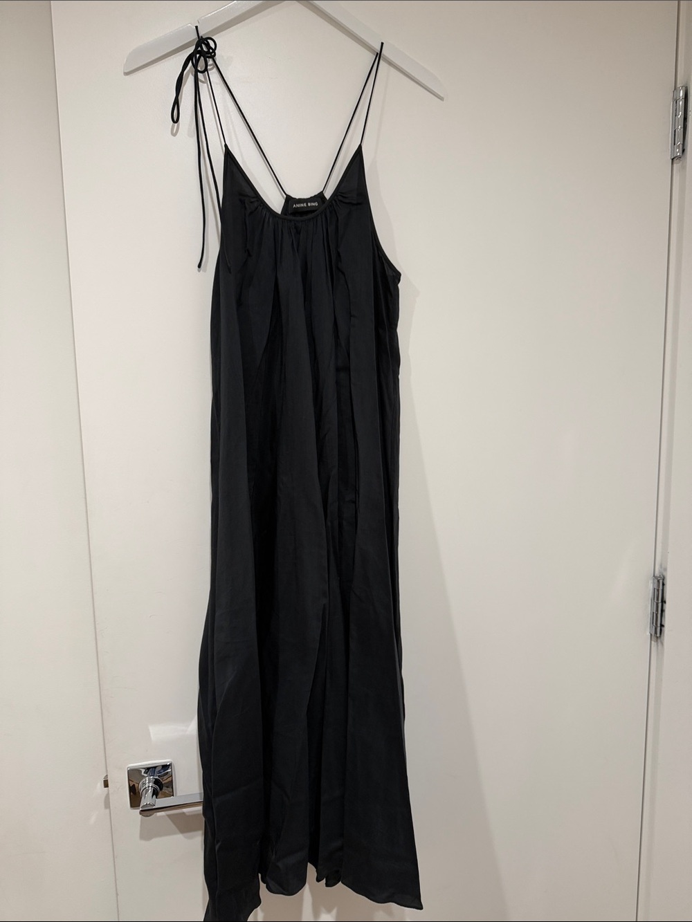 Anine Bing Black Lightweight Cotton Maxi Dress with Adjustable Ties